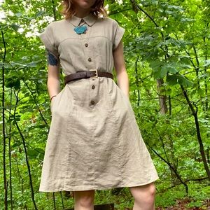 Calvin Klein Beige Khaki Peasant Midi Sheath Dress Womens Sz 6P